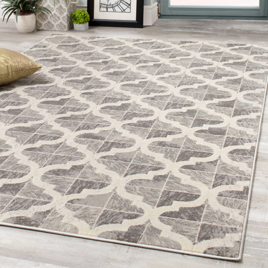 Juneau 4608_67 Grey White Ogee Pattern Area Rug by Novelle Home