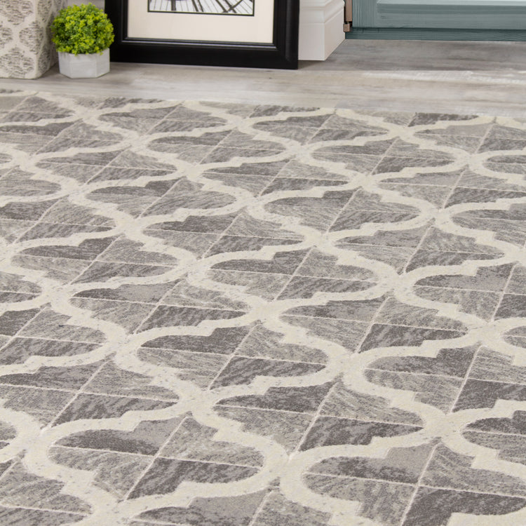 Juneau 4608_67 Grey White Ogee Pattern Area Rug by Novelle Home