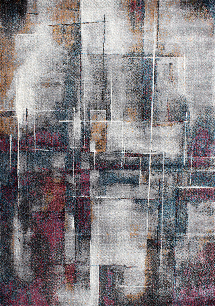 Kyla 11023_192 Grey Blue Red Abstract Paint Area Rug by Novelle Home