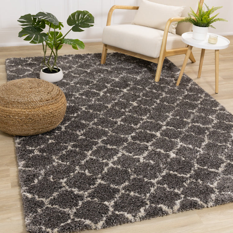 Lane Grey Cream Lattice Luxury Rug by Kalora Interiors