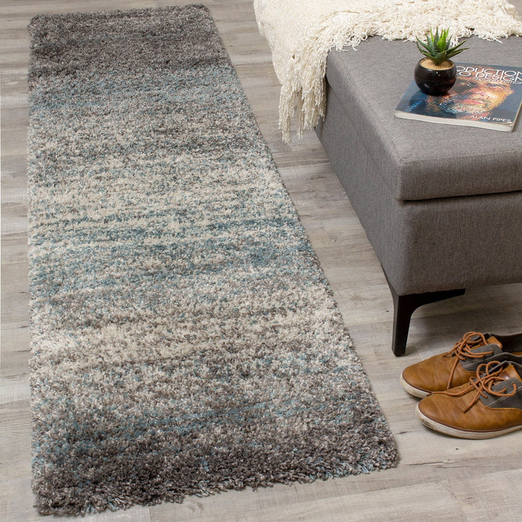 Maroq Grey Blue Distressed Stripes Soft Touch Rug by Kalora Interiors
