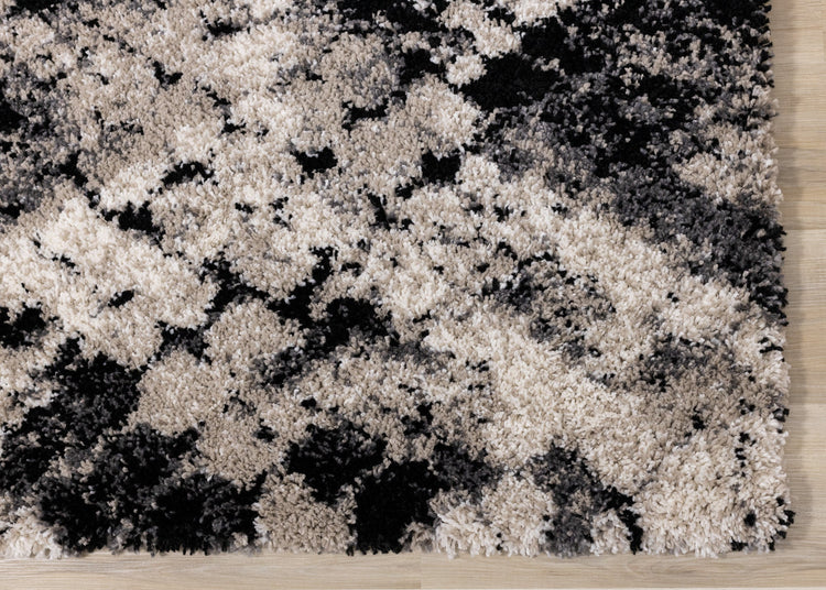 Maroq Cream Grey Beige Distressed Diamond Shag Rug by Kalora Interiors