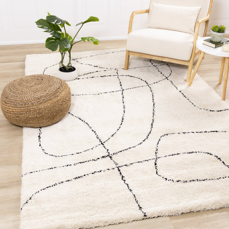 Maroq Cream Black Simple Shapes Rug by Kalora Interiors