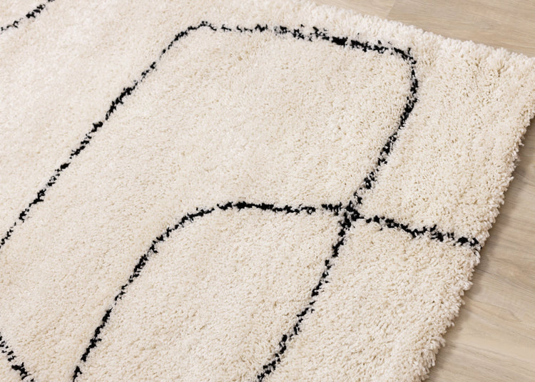 Maroq Cream Black Simple Shapes Rug by Kalora Interiors