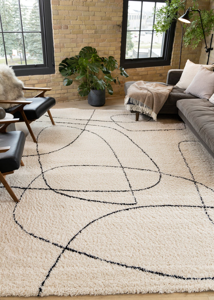 Maroq Cream Black Simple Shapes Rug by Kalora Interiors