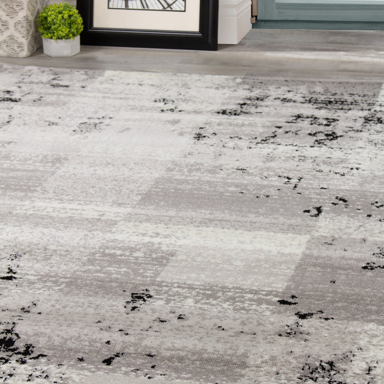 Meridian A608_0373 Grey Distressed Rectangles Area Rug by Novelle Home