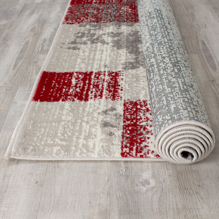 Meridian A608_0767 Red Distressed Rectangles Area Rug by Novelle Home