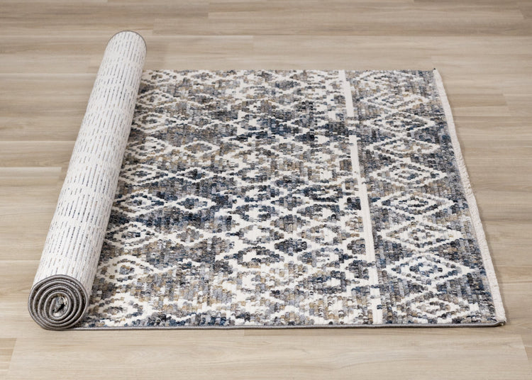 Nepal Beige Blue Cream Grey Tribal Rug by Kalora Interiors