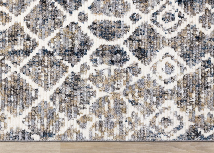 Nepal Beige Blue Cream Grey Tribal Rug by Kalora Interiors