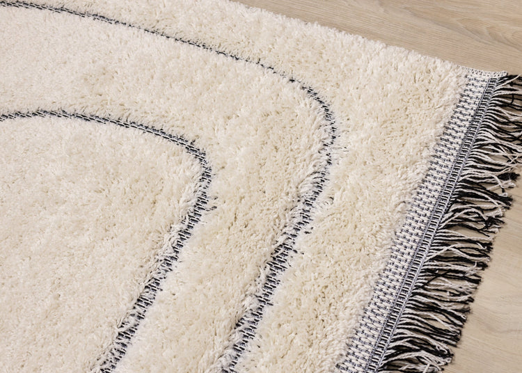 Novato Cream Grey Modern Dual Texture Swirling Line Rug by Kalora Interiors