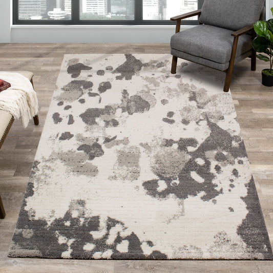 Ravine Cream Grey Cowhide Design Rug by Kalora Interiors