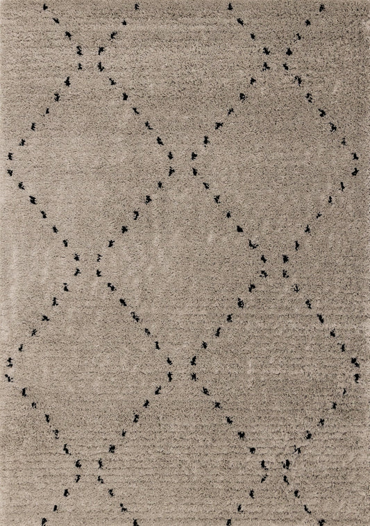 Rondo Beige Black Diamond Stitch Shag Rug by Kalora Interiors