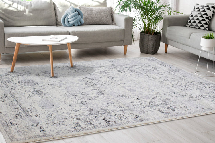 Safi Cream Grey Traditional Border Rug by Kalora Interiors