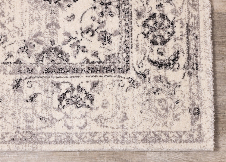 Safi Cream Grey Traditional Border Rug by Kalora Interiors