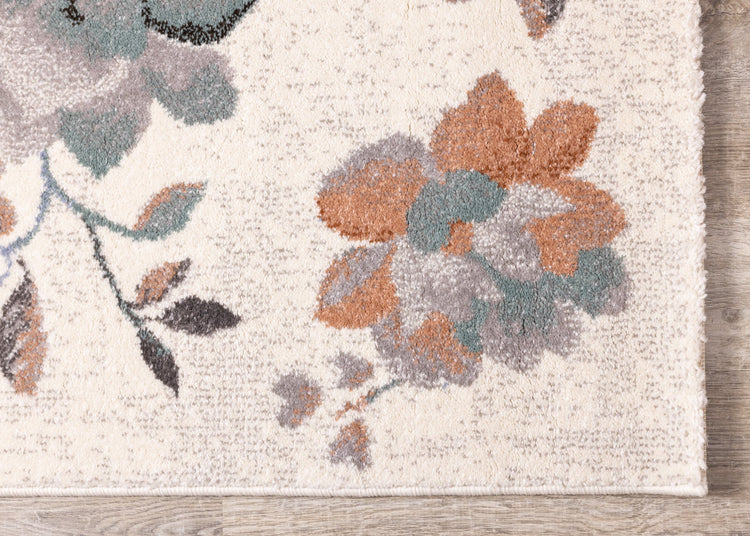 Safi Cream Grey Orange Floral Toile Rug by Kalora Interiors