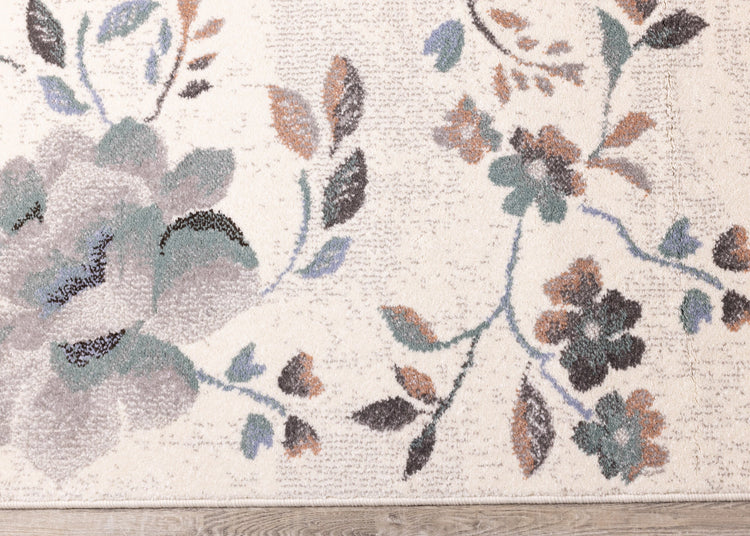 Safi Cream Grey Orange Floral Toile Rug by Kalora Interiors