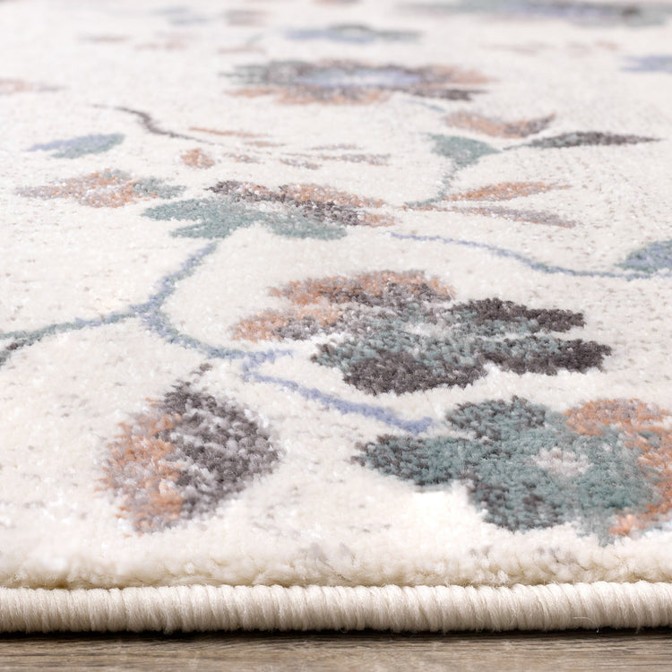 Safi Cream Grey Orange Floral Toile Rug by Kalora Interiors