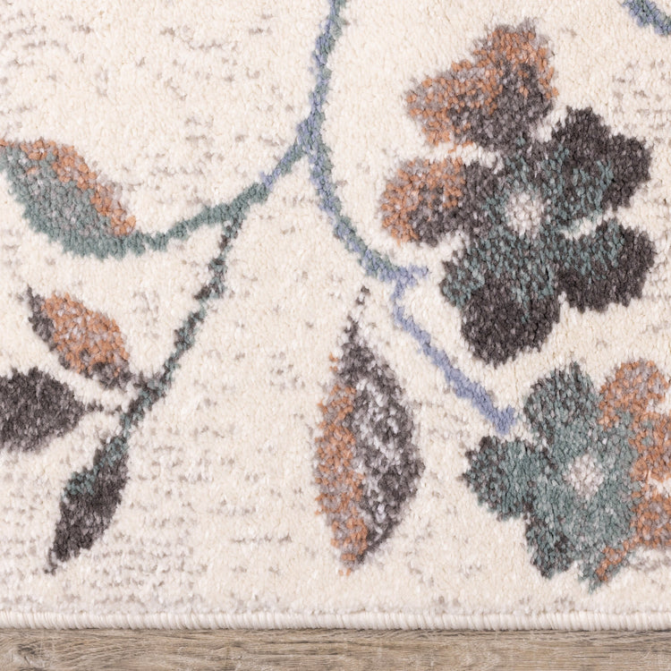 Safi Cream Grey Orange Floral Toile Rug by Kalora Interiors