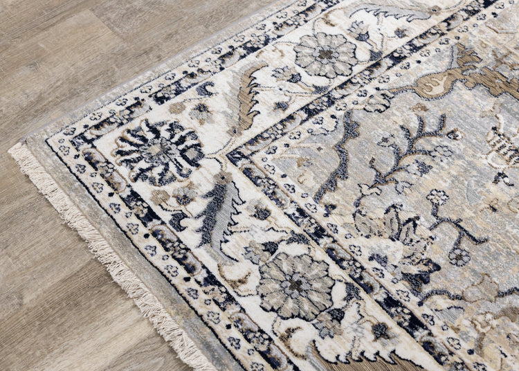 Samira Traditional Cream Blue Border Rug by Kalora Interiors