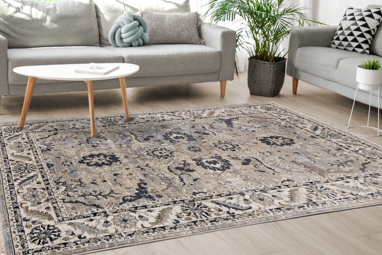 Samira Traditional Cream Blue Border Rug by Kalora Interiors