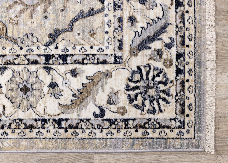 Samira Traditional Cream Blue Border Rug by Kalora Interiors