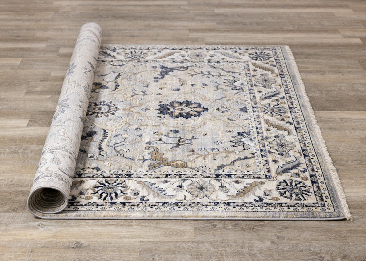 Samira Traditional Cream Blue Border Rug by Kalora Interiors