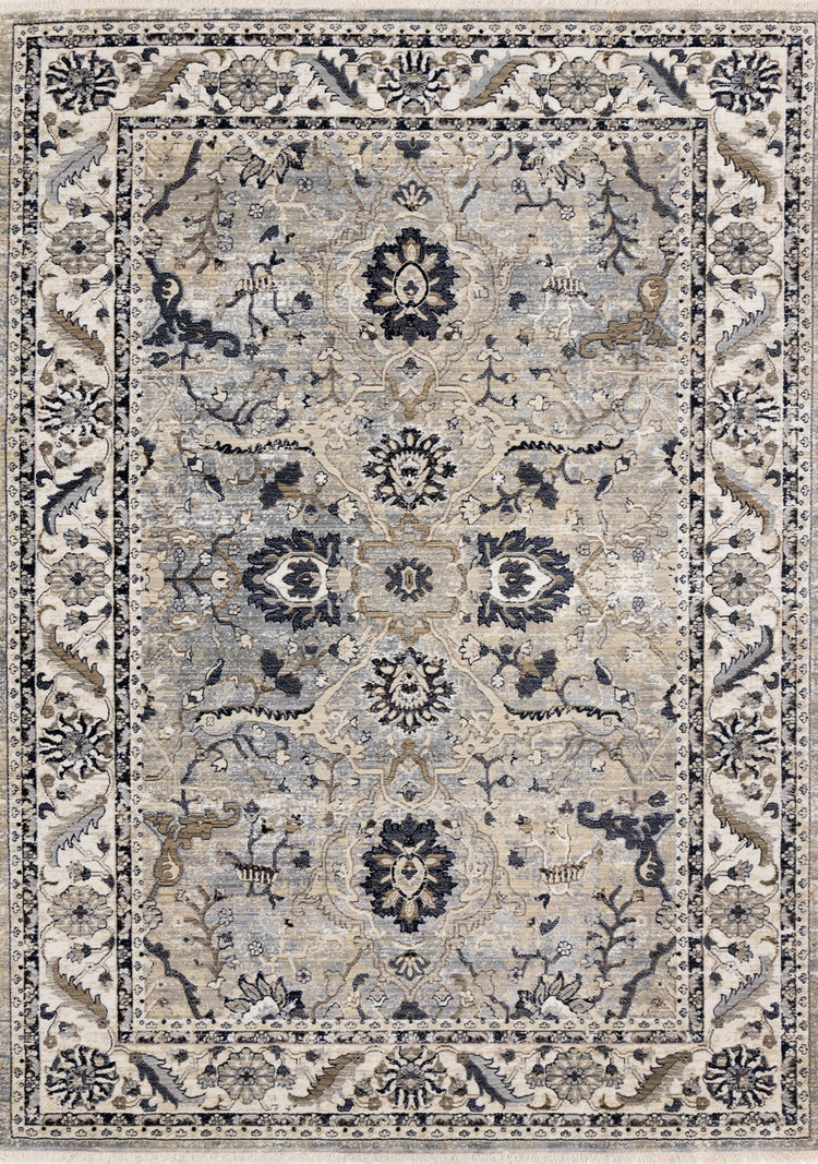 Samira Traditional Cream Blue Border Rug by Kalora Interiors