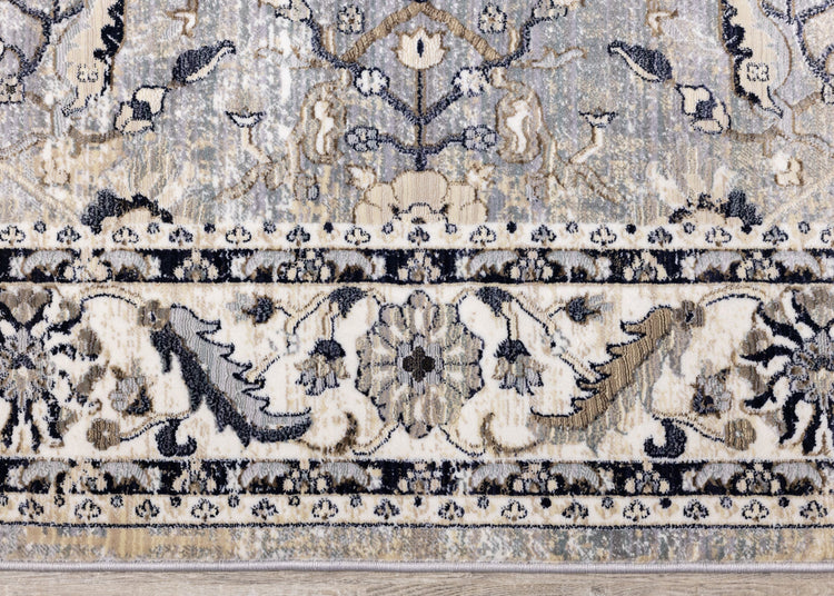 Samira Traditional Cream Blue Border Rug by Kalora Interiors