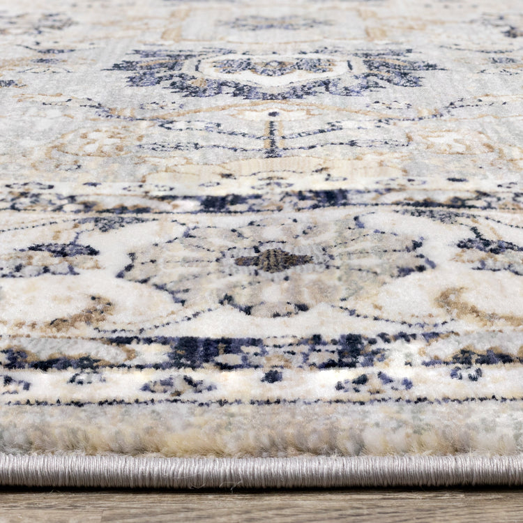 Samira Traditional Cream Blue Border Rug by Kalora Interiors