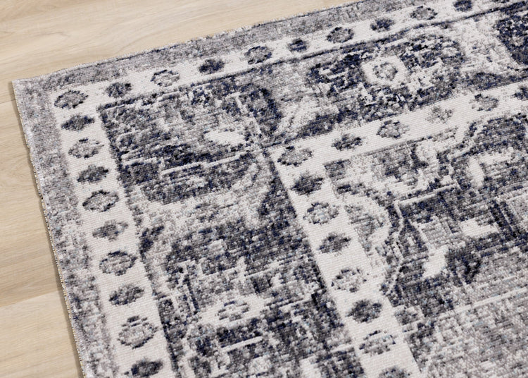 Sara Grey Black Elaborate Edging Rug by Kalora Interiors