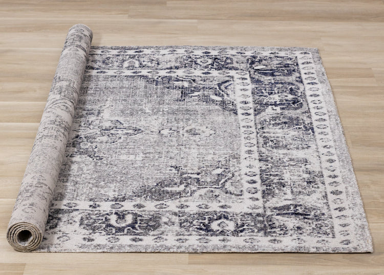 Sara Grey Black Elaborate Edging Rug by Kalora Interiors