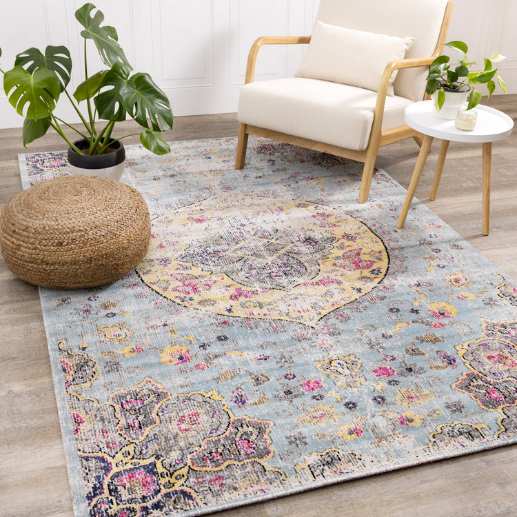 Sara Blue Yellow Jewel Centre Rug by Kalora Interiors