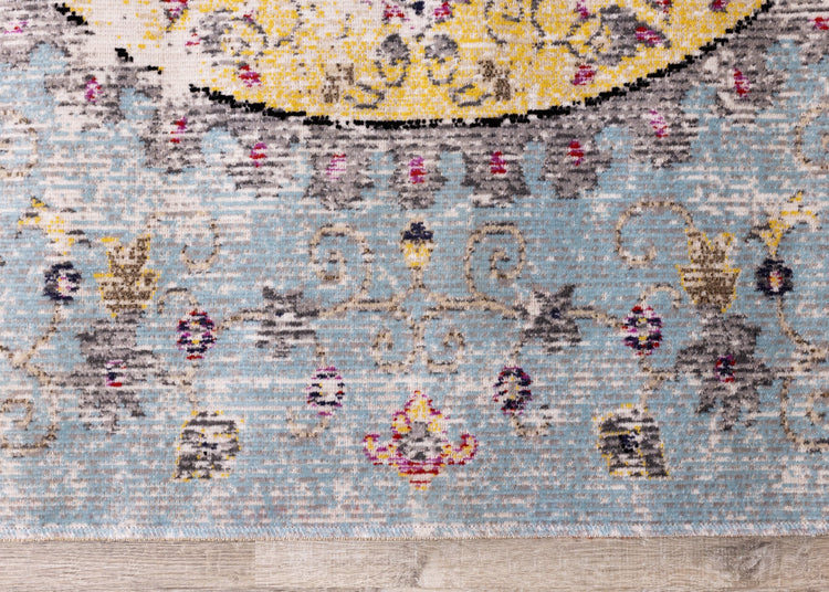 Sara Blue Yellow Jewel Centre Rug by Kalora Interiors