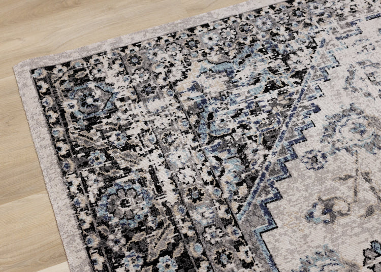 Sara Grey Blue Faded Border Rug by Kalora Interiors