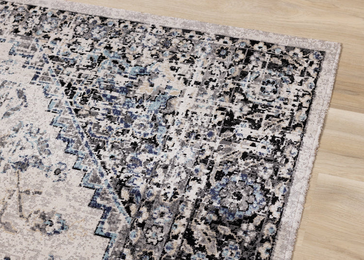 Sara Grey Blue Faded Border Rug by Kalora Interiors