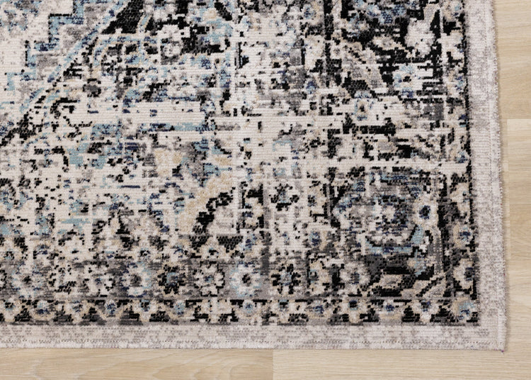 Sara Grey Blue Faded Border Rug by Kalora Interiors