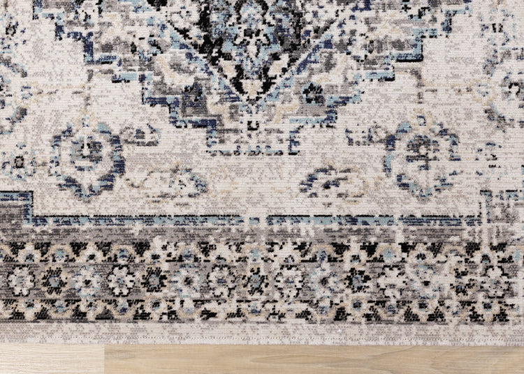 Sara Grey Blue Faded Border Rug by Kalora Interiors