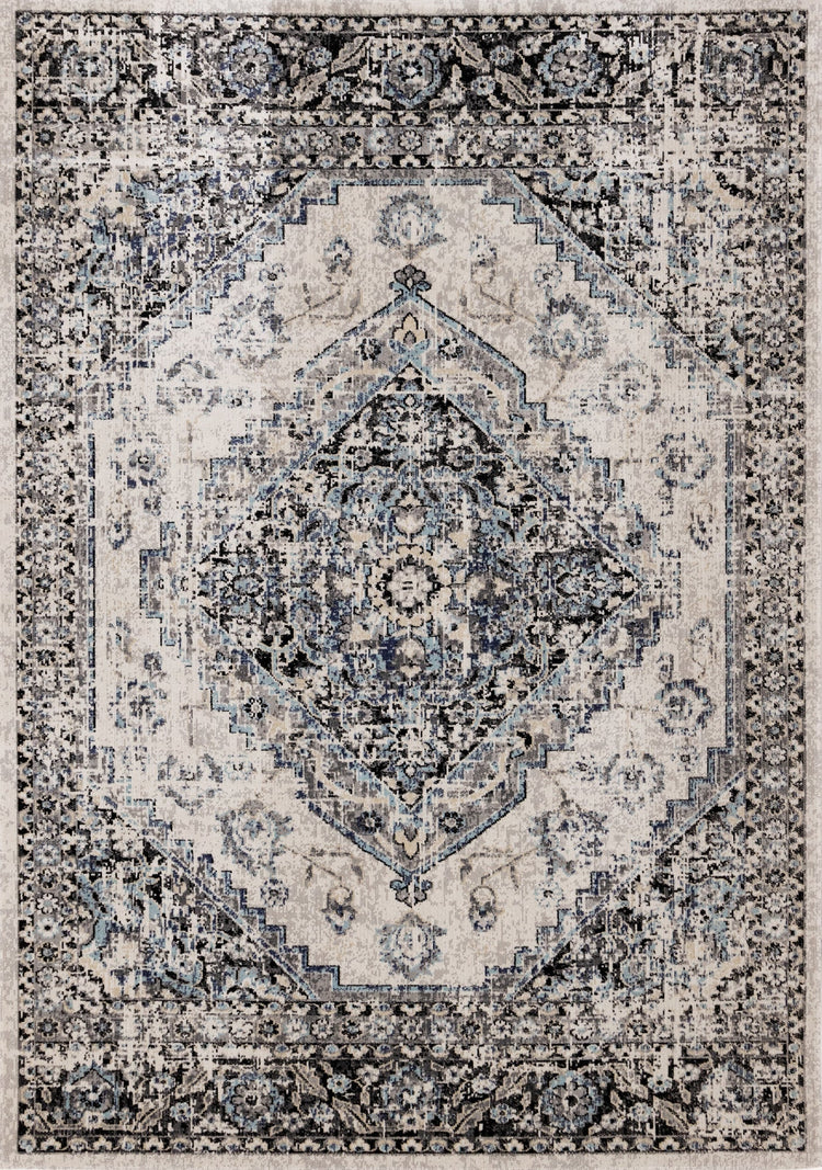 Sara Grey Blue Faded Border Rug by Kalora Interiors