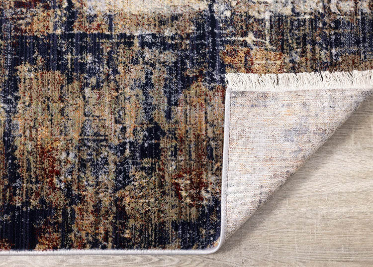 Serene Red Blue Beige Layered Distressed Rug by Kalora Interiors