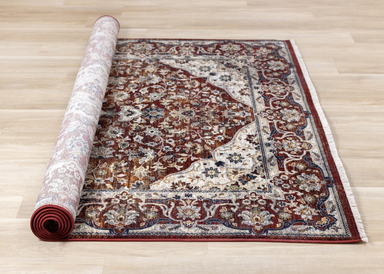 Serene Red Cream Classic Border Rug by Kalora Interiors