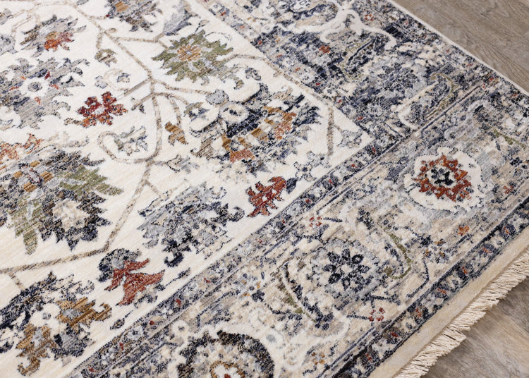 Serene Cream Blue Intricate Border Rug by Kalora Interiors