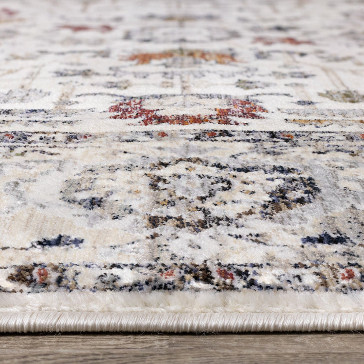 Serene Cream Blue Intricate Border Rug by Kalora Interiors