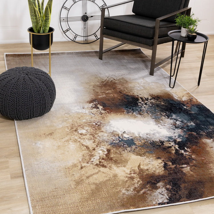 Sidra Cream Orange Foggy Wisps Soft Touch Rug by Kalora Interiors