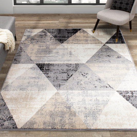 Siecle 16101_613 Cream Beige Triangles Area Rug by Novelle Home