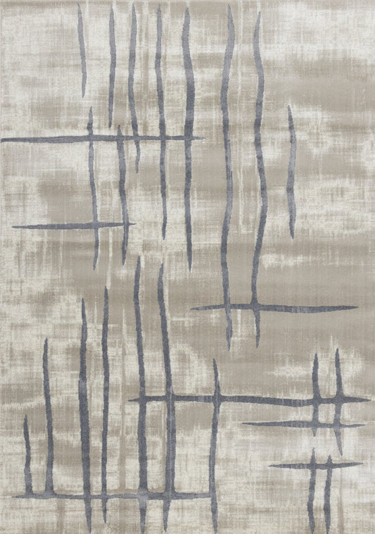 Alfombra de líneas cruzadas onduladas en gris crema y beige Sylvan de Kalora Interior
