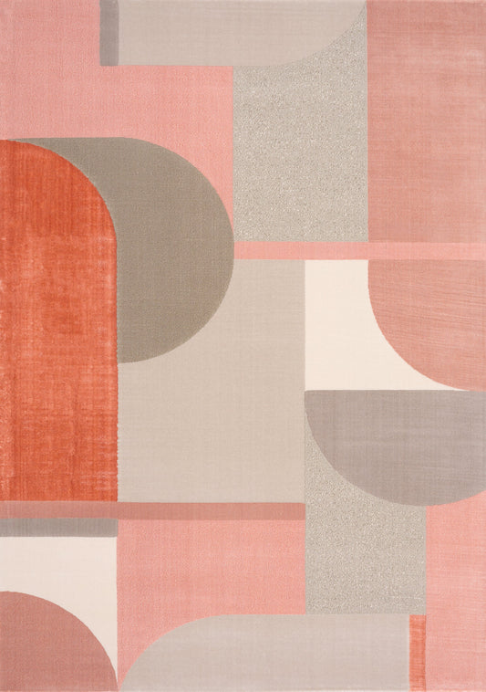 Alfombra de felpa con diseño multigeométrico en crema, rosa y gris Belle de Kalora Interiors