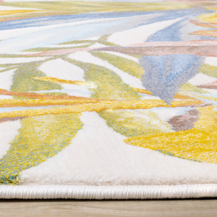 Belle Blue Pink Yellow Green Tropical Plant Rug by Kalora Interiors