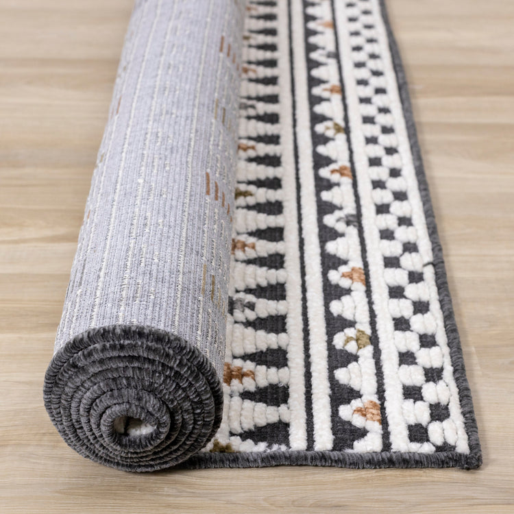 Lawson Cream Grey Orange Southwest Inspired Machine Washable Foldable Rug by Kalora Interiors