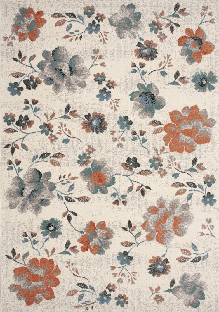 Safi Cream Grey Orange Floral Toile Rug by Kalora Interiors