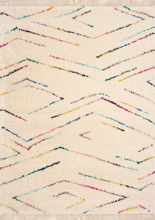 Bora Cream Rainbow Zig Zag Stripes Rug by Kalora Interiors